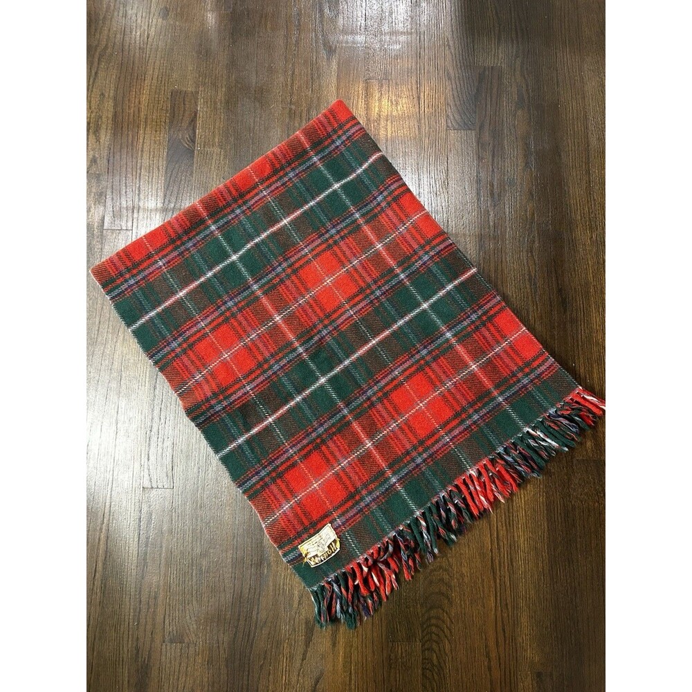 Vintage Horner Red Tartan Plaid Wool Stadium Lap Blanket Throw 46" x 60"